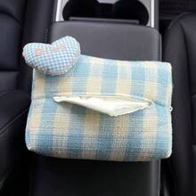 心形汽車面紙架，創意格紋汽車面紙盒，汽車座椅背部面紙架，中央控制台面紙收納盒 - 格子愛心 - 查看 4