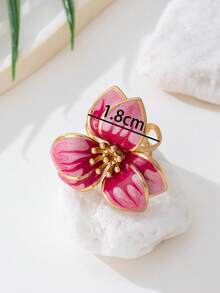 1 buah Cincin Wanita Gaya Liburan Manis & Imut Buatan Tangan dengan Motif Bunga Pink dan Minyak Tetes, Cocok untuk Kencan dan Hadiah Pertunangan - Berwarna merah muda - View 6