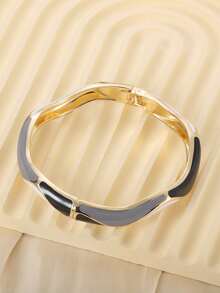 1PC Vintage Opulent FreeForm Zinc Alloy Gold-Plated Enamel Multi-ColorWide Flat Chunky Statement Cuff BraceletNew Year Christmas Dairy Party Clubwear - Bracelet - View 9