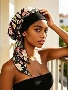 1 pieza Pañuelo de cabeza estilo bohemio con estampado floral de plumas, pañuelo de cabeza antideslizante con forro de satén suave y estampado floral con lazo ajustable en la parte posterior, accesorio para la cabeza de tela suave para mujer, gorro de hijab islámico preatado, adecuado para uso diario y quimioterapia, accesorio para la cabeza de quimioterapia para mujer, gorro de quimioterapia ligero de verano con pañuelo, diadema de moda suave y sedosa - color - Ver 9