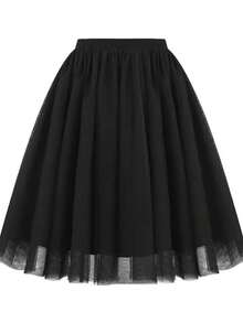 1 Stück eleganter schwarzer Tüll-Slip-Rock, mehrschichtiger knielanger Tüllrock für Damen, Ballett-Rock, Hochzeitsaccessoire - Verschiedenfarbig - Übersicht 6