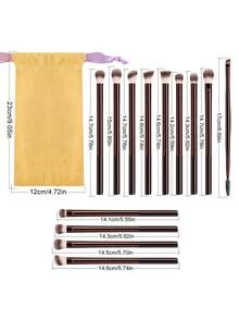 ronshadow Set Kuas Rias Mata Multifungsi 13 Buah, Berbagai Ukuran Kuas Perona Mata + Kuas Blending + Kuas Eyeliner Detail + Sisir Alis Dua Ujung dengan Tas Penyimpanan Beludru - MultiWarna - View 10