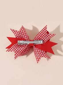 2pcs Red Plaid Solid Color Ribbed Ribbon Bow Hair Clips With Cherry Decoration, Cute Fashion Hair Clips, Alligator Clips & Hair Clips, Summer, Birthday, Party & Daily Wear Hair Accessories For Girls - Multicolor - View 5