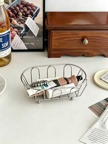 1pc Metal Storage Basket Multifunctional Desktop Organizer Box, Suitable For Jewelry And Cosmetics, Durable Desktop Organizer Rack, Iron Art Small Storage Basket, Suitable For Vanity, Desk, Photography Props, Storage Rack, Unisex, Home Storage And Decoration - Multicolor - View 6