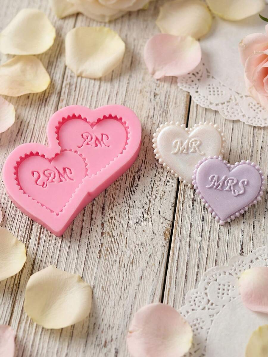 1pc Heart-Shaped And Double Heart Silicone Mold, Suitable For Cake Decoration, Valentine's Day, Wedding, Chocolate, Pudding, Candy - Multicolor - View 1