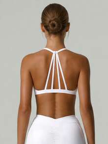 Women's Criss-Cross Halter Yoga Bra, Water Drop Hollow Back Design, Shock-Absorbing Push-Up Sports Bra For Fitness, Running And Training - White - View 8