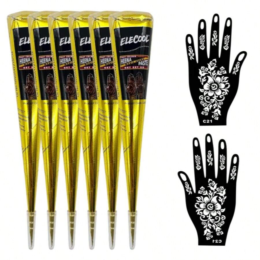 12pcs Henna Tattoo Paste, Brown/Black/Red, Temporary Henna Tattoo, Semi-Permanent Henna Tattoo Paste, Waterproof Henna Tattoo Paste For Body Art And Painting - 黑色 - 查看 1
