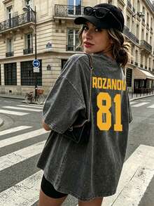Shane Holland 与 Ilya Rozanov 联名款复古水洗女士休闲宽松卡通印花短袖T恤，四季皆宜，黑色夏季款 - 黑色 - 查看 9