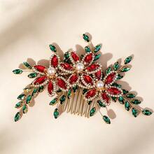1pc Matching Rhinestone Flower Headband With Crystal Leaf, Gold-Tone Hair Accessory For Performance, Street Style, Bridal,Elegant,Party - Multicolor - View 9