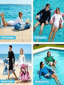 Floating Pool Lounge Chair, Adult Inflatable Pool Hammock Chair, Floating Pool Bed Chair, Blue Floral Pattern Floating Pool Sofa, Suitable For Summer Pool Party, Inflatable Pool, Garden, Inflatable Pool Float, Travel Essential, Beach Accessory - Multicolor - View 7