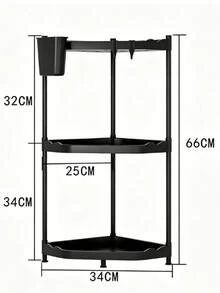 26 Inch Height Small Corner Storage Shelf, 3 Tier Space Saving Freestanding Corner Organizer With Utensil Holder, For Small Bathroom, Tiny Kitchen Toilet Corner - Black - View 2