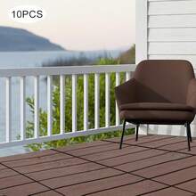 Interlocking Deck Tiles, 12"X12" Wood Grain Outdoor Floor Tiles, Easy Snap Together No Tools Needed, Non-Slip & Drainage, For Patio Balcony Garden [A Good Gift For Family And Friends] - Classic Brown - 10 Tiles@JZ27V39KWDLJQ - View 1