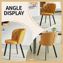 TOKPIEDI Modern White Marble Round Dining Table & 4 Linen Fabric Dining Chairs-4 Seater Set - Ochre Yellow - View 7