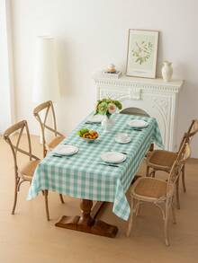 1pc Rectangular Plaid Tablecloth, Digital Print Buffalo Check Washable Tablecloth, Suitable For Outdoor Picnic, Living Room, Kitchen And Holiday Dinner, Beige And White Rectangular Tablecloth - Light Green - View 3