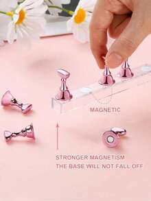 80-Piece Pink Series Nail Tool Set, 48-Grid Reusable Nail Clay, 10 Nail Stands + 2 Clear Bases, 15 Nail Brushes + 5 Dotting Pens, For Displaying And Practicing Nail Tips, Magnetic False Nail Stands, For Displaying And Practicing Professional Nails, W - Apricot - View 7