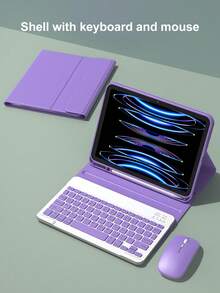 Wireless Keyboard Mouse Set For IPad A16 11th/10th, 9th/8th/7th 10.2", Air 10.9", 11", Pro 11", Includes PU Leather Tablet Case, Detachable Wireless Keyboard (150mAh Battery) And Pen Slot, Lavender Purple - Lilac Purple - View 3