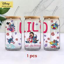[Officially Licensed]Disney Stitch Glass Cup With Bamboo Lid And Straw | Cute Cartoon Tumbler Can Shaped Drinking Cup | Kawaii Iced Coffee Cup Gift For Lilo And Stitch Fans - Multicolor - View 18
