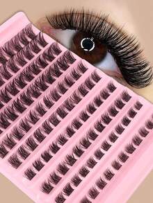 120 grappes d'extensions de cils segmentées D Curl épaisses DIY, volumineuses et bouclées 3D, combinaison de tailles mixtes, légères et confortables, faux cils en fausse fourrure style vison pour maquillage des yeux à la maison et au quotidien - Voir 1