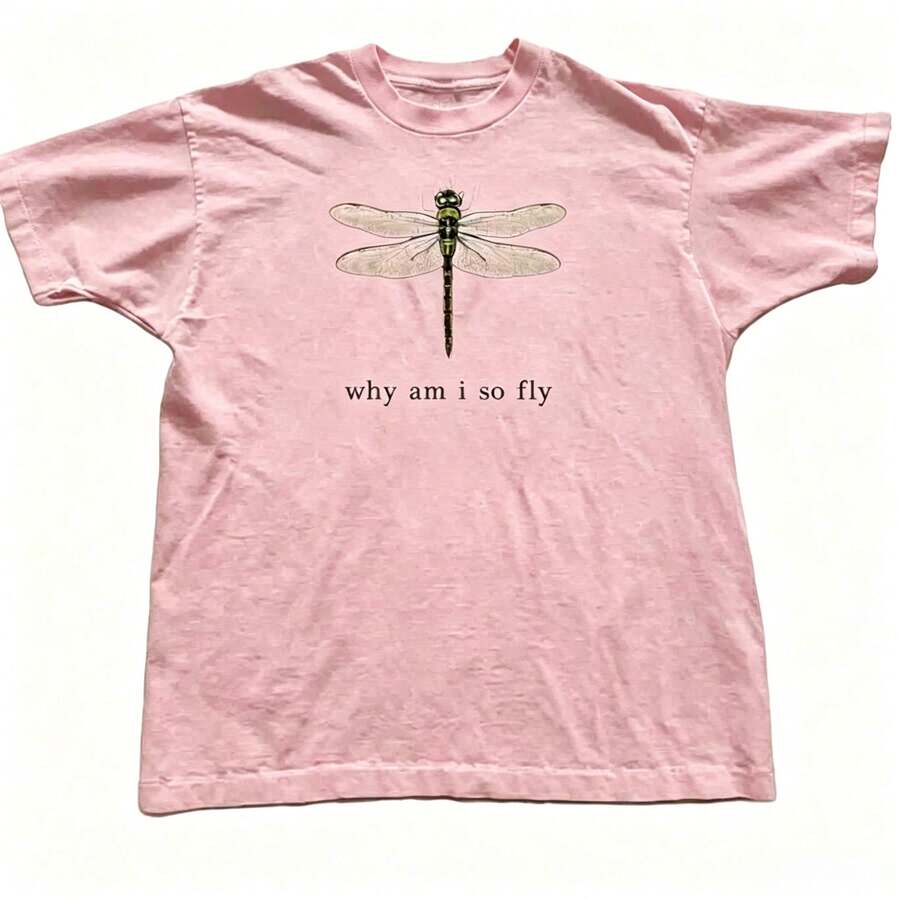100% Cotton Geographic Inspired Dragonfly Graphic T Shirt For Men And Women | Exquisite Design | Loose And Comfortable | Shirts Y2k - 粉色 - 查看 1