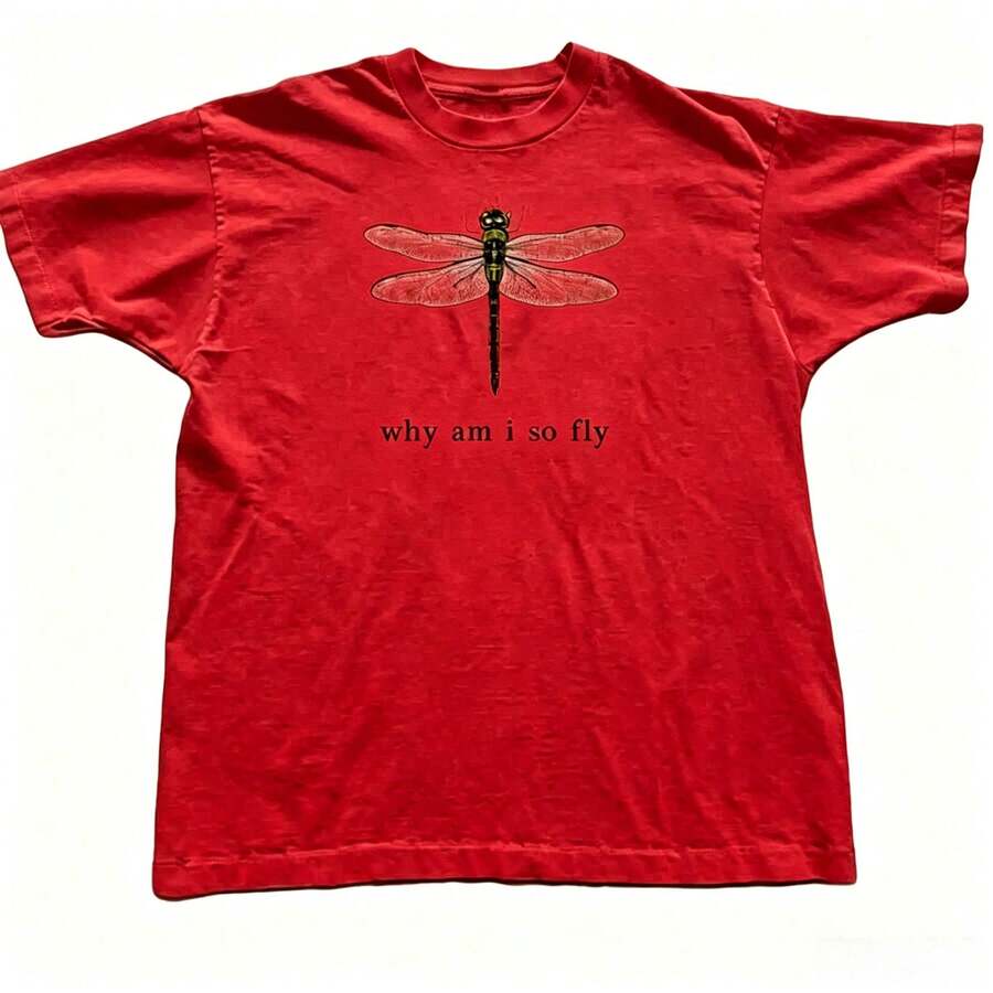 100% Cotton Geographic Inspired Dragonfly Graphic T Shirt For Men And Women | Exquisite Design | Loose And Comfortable | Shirts Y2k - 紅色 - 查看 1