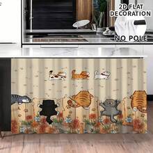 1pc, Home Decor, Cat Pattern Printed Table Skirt, Kitchen Small Curtain, Kitchen Cabinet Cover, With Curtain Holes, Easy To Hang, Rectangular, Machine Woven, Machine Washable, Kitchen Decoration And Accessories, Perfect For Kitchen Cabinets And Home Decor - Multicolor - View 3