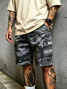 Plus Size Men's Summer Outdoor Casual Cargo Camouflage Shorts Street Style Versatile Knee Length Shorts - Dark Grey - View 1