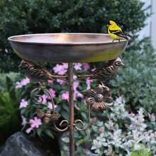 1pc Outdoor Standing Bird Bath, Bronze Decorative Bird Bath, Dual-Use Waterer And Bird Feeder For Yard And Lawn, Attracts Wild Birds, Decorative Ornament With Bird Decoration, Rust-Proof Iron Art Dual-Use Waterer For Garden - Multicolor - View 9
