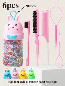 1/3/4/5/6/7件組美髮造型工具，含髮噴瓶、鼠尾梳、髮際線修飾刷與貼紙，適合女孩的開學禮物 - 彩色 - 查看 14