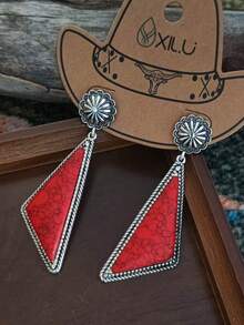 1 Đôi Bông Tai Nữ Phong Cách Vintage Châu Âu Mỹ Hình C Phóng Đại Hình Học Tam Giác Màu Ngọc Lam Đa Sắc - bông tai - Xem 11