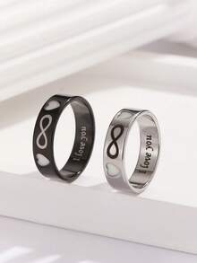 ATLVXJL 2pcs/Set Glowing Couple/Friendship/Family Glow-In-The-Dark Double Heart & Infinity 8-Pattern Stainless Steel Silver & Black Couple Rings Set, Casual Jewelry Rings Suitable For Daily Wear And Holiday Gift Giving - Multicolor - View 8