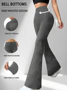 Pantalones acampanados súper suaves para mujer, de cintura alta, control de abdomen, para entrenamiento, yoga, push-up, gimnasio, fitness, leggings largos, pantalones de campana - Azul cielo - Ver 9