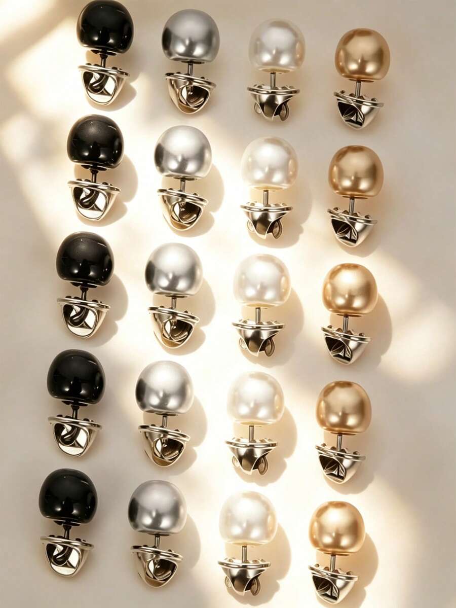 1/4/12/20pcs Seamless Pearl Vintage Decorative Covered Button Brooch, Shirt Brooch Button Clothing Decoration Fashion - Pearl 4 Colors - View 1
