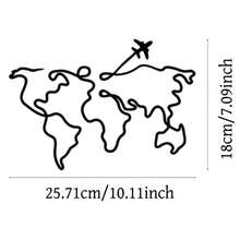 1 pieza Decoración de pared de metal con mapa y avión moderno, Escultura de pared de mapa moderno, Arte de pared, Perfecto para decorar paredes de sala de estar, paredes de dormitorio, decoración del hogar, y un gran regalo para los padres, Hecho de hierro duradero recortado - Negro - Ver 2