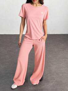 Set de 2 Piezas Casual de Punto para Mujer | Conjunto Casual de Tejido de Punto Cómodo para Uso Diario, Deporte y Cuatro Estaciones - Rosa - Ver 4