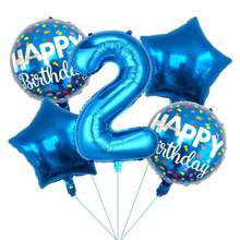 5pcs 32" Blue Number Balloon And 18" Star Round Foil Balloon Set, Suitable For Children And Adults, Birthday, Wedding, Anniversary Celebration Decoration - View 4