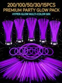 Barritas luminosas fluorescentes grandes de color púrpura 200/100/50/30/15, dispositivos de iluminación que brillan en la oscuridad para iluminación decorativa, iluminación continua de 8-12 horas, adecuadas para regalos de iluminación de fiestas, pulseras, collares, luces de neón, luces de fiesta de boda, luces LED talla grande brillantes, bares, discotecas, fútbol de la Copa del Mundo, luces nocturnas, regalos de cumpleaños perfectos para añadir un ambiente festivo a las fiestas de cumpleaños - Ver 2