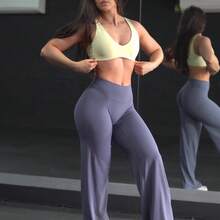 High Waisted Wide Leg Yoga Pants Women V Back Straight Leg Pilates Trousers Soft Loose Gym Fitness Lounge Pants Autumn Winter - ONFA007 - 查看 4