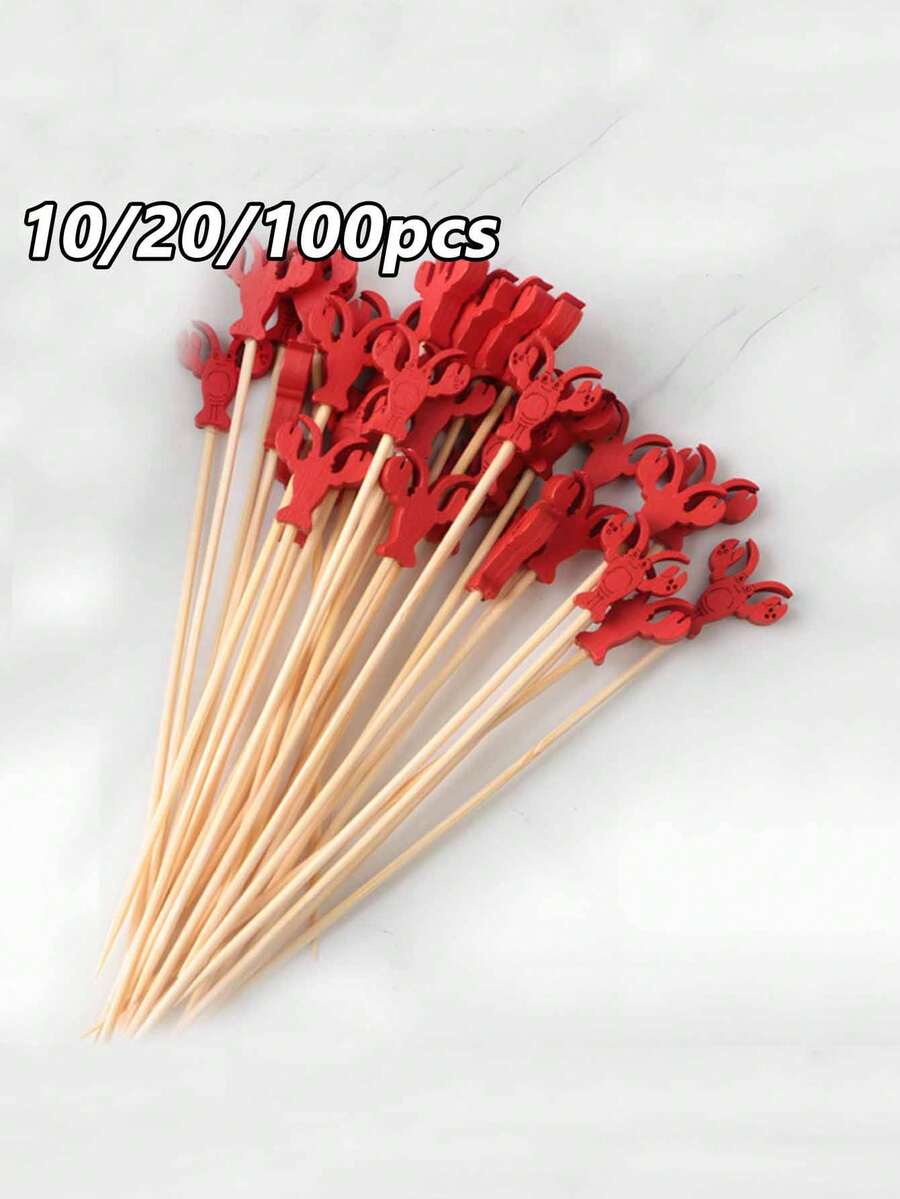 10/20/100入 龍蝦造型水果裝飾插棒、龍蝦雞尾酒裝飾棒、海鮮主題派對用品、主題竹籤、雞尾酒插棒、水果插棒、壽司插棒、三明治插棒、漢堡插棒