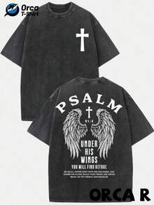 Psalm 914 Under His Wings You Will Find Refuge He Shall Cover Thee with His Feathers And Under His Wings Shalt Thou Trust His Truth Shall Be Thy Shield And Buckler Y2K Men Cotton T Shirt Graphic Street Style Fun Design Fashion  Loose Casual Cel - Schwarz 1 - Übersicht 1