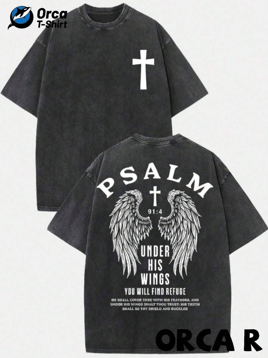 Psalm 914 Under His Wings You Will Find Refuge He Shall Cover Thee with His Feathers And Under His Wings Shalt Thou Trust His Truth Shall Be Thy Shield And Buckler Y2K Men Cotton T Shirt Graphic Street Style Fun Design Fashion  Loose Casual Cel - Schwarz 1 - Übersicht 1