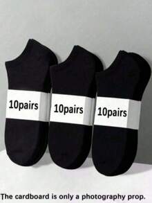 10 Pairs Black Thin Breathable Comfortable Ankle Socks, Solid Color Design Fashionable Casual, Suitable For Daily Leisure And Office Wear, Comfortable And Fitting - Black - View 1