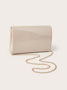 Shiny Patent PU Evening Handbag, Glittery Women's Handbag, Fashionable Flap, Luxurious Texture Faux Leather, Detachable Handle, Perfect For Glamorous Occasions, Ideal Wedding And Party Accessory - Apricot - View 5