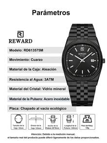 REWARD Men's Quartz Watch Business Fashion Style Calendar Luminous Hands Multi-Functional Wristwatch High Quality Gift Classic Design Stainless Steel Band - Black - View 4