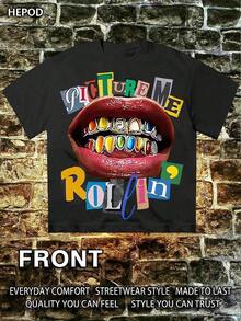 ,PICTUREMEROLEIN,StreetWear,Y2K,(CottonStreetwearT-Shirt)Men'sGraphicTe,RoundNeck,LooseFit,Fall&HolidayTravel,Unisex,Goth&Y2KStyleNewCasualT-ShirtsForMenAndWomen - 黑色 2 - 查看 1
