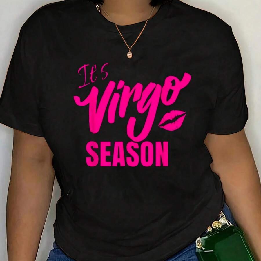 Cotton It's Virgo Season Birthday Party Virgo Shirt Ouit T-Shirt 's Wo's Soft Breathable Tee Classic Fashion Summer Tops - 黑色 - 查看 1