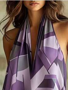 Geometric Pattern Backless Bohemian Top Vacation Summer - Violet Purple - View 4