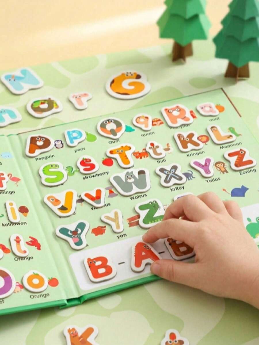 動物主題磁性字母書,可折疊 A-Z 字母磁性貼紙,動手拼字與單字建構活動書 - 彩色 - 查看 1