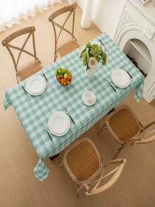 1pc Rectangular Plaid Tablecloth, Digital Print Buffalo Check Washable Tablecloth, Suitable For Outdoor Picnic, Living Room, Kitchen And Holiday Dinner, Beige And White Rectangular Tablecloth - Light Green - View 5