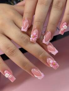 24pcs Ujung Kuku Gel 3D Bentuk Peti Mati Panjang dengan Dekorasi Mutiara, Desain Kuku French Manicure, Set Kuku Palsu Panjang, Kuku Tempel untuk Wanita, Alat Manicure DIY Profesional - MultiWarna - View 7