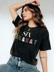 Six The Musical 90s Vintage Armor Graphic Print T-Shirt, Casual Short Sleeve Crew Neck Top Women's Clothing, Retro Loose-Fit T-Shirt - 後退 - 查看 2